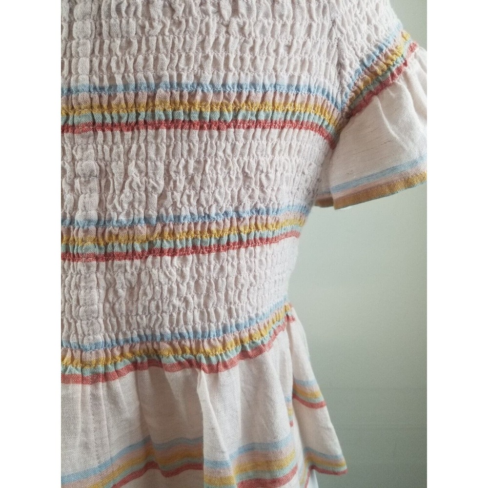 American Eagle Medium Top Smocked Peplum Crop Linen Blend Striped Women’s - Picture 5 of 10
